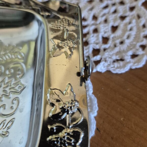 2 Vintage Silver Toned Butter Dishs Folding Handles Serving Tray - Picture 7 of 11